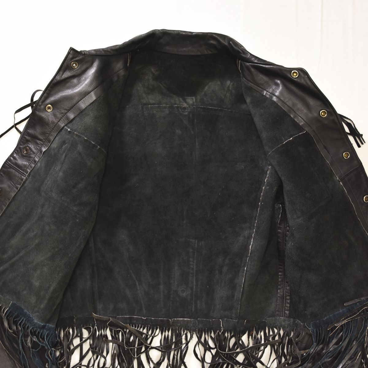 古着 unknown フリンジ レザージャケット フルスナップ 牛革 革ジャン