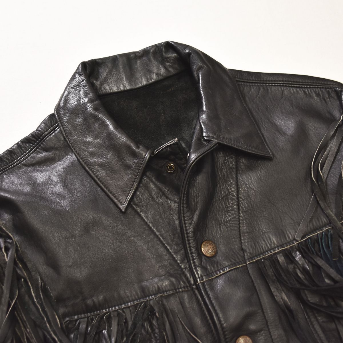 古着 unknown フリンジ レザージャケット フルスナップ 牛革 革ジャン