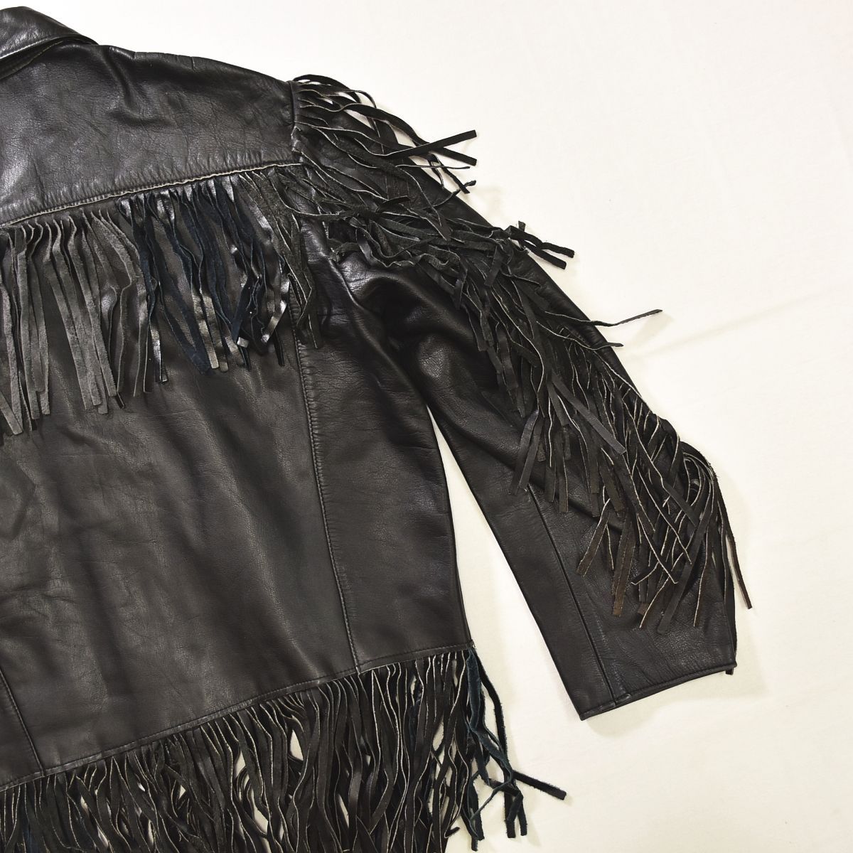 古着 unknown フリンジ レザージャケット フルスナップ 牛革 革ジャン