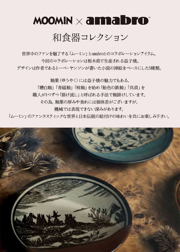  Moomin×amabro 組益子焼BOXセット 5種 各 をオリジナルパッケージにセット アマブロ ムーミン 皿 益子焼 amabro Moomin 陶器 homestyle dishes 楽しい食卓 キッチン収納 コースター 皿 食器