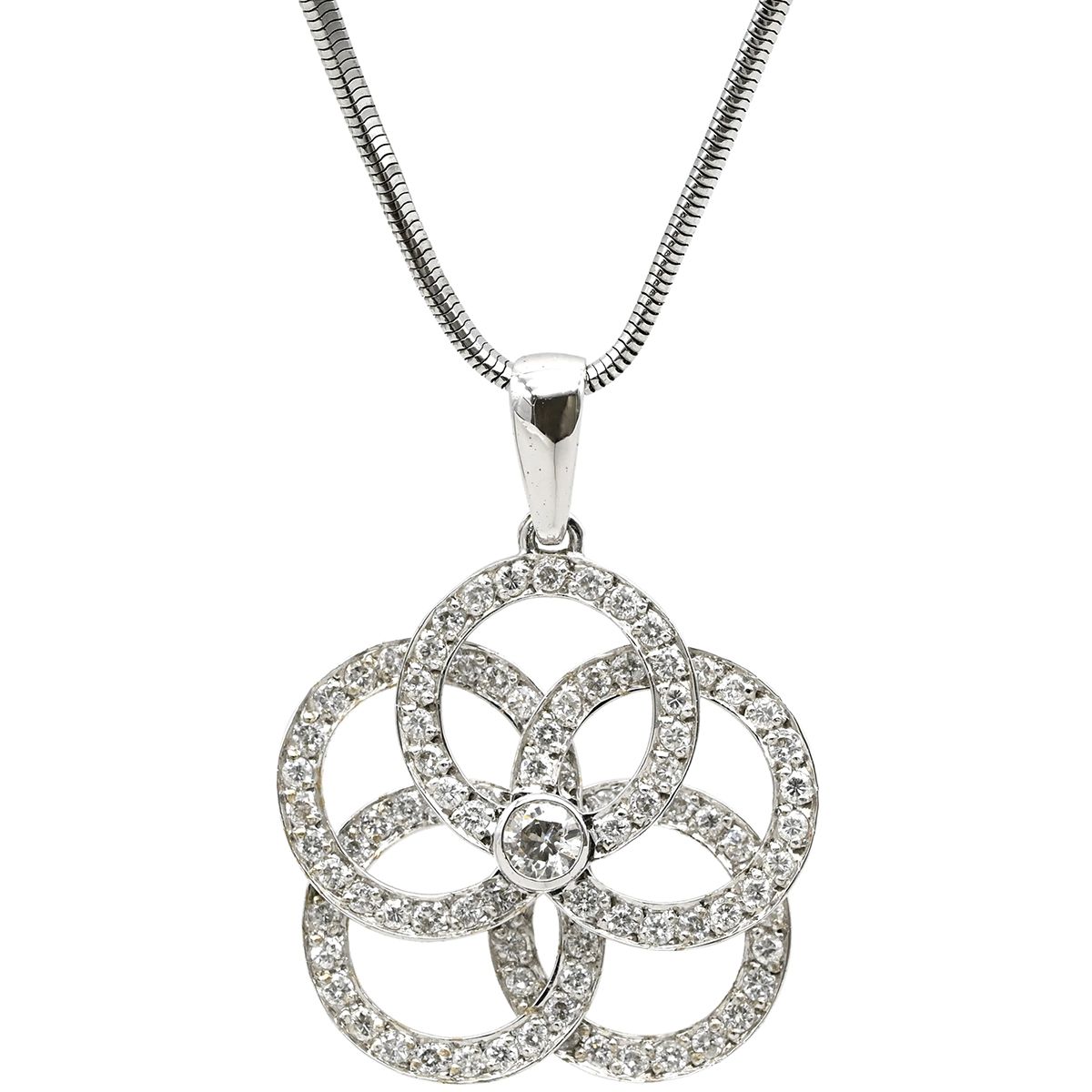 ネックレス ダイヤ ペンダント ホワイトゴールド K 18 WG Au 750 18金 サークルリング フラワーモチーフ 花