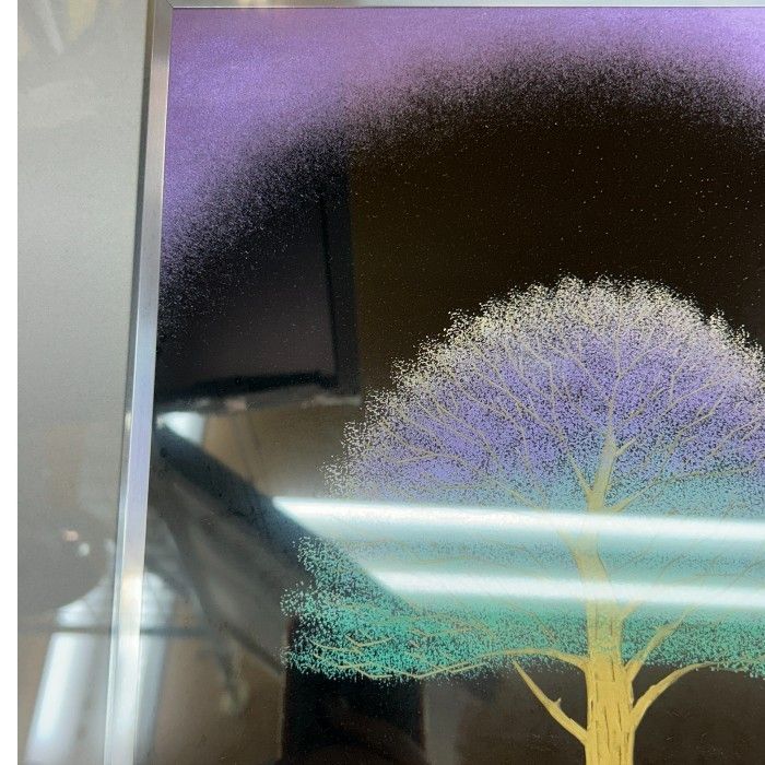 伝統工芸士 沈金 友田裕次作 輪島塗 飾り皿 本うるし 飾り台座付き 木箱付き 輪島塗 友田祐次 作 沈金 漆芸額 額 割引 絵 インテリア おしゃれ 大樹