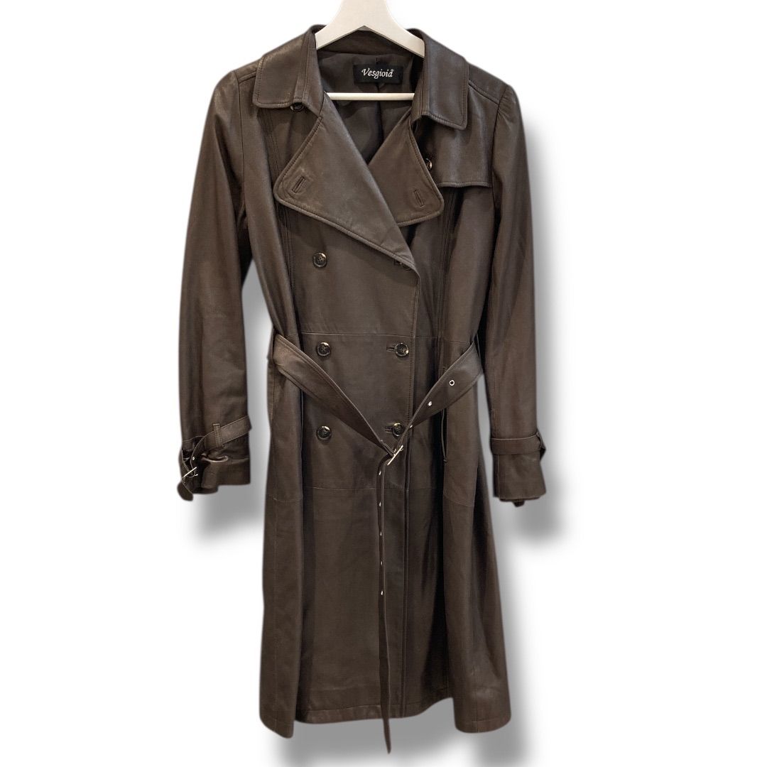 Vesgioia ベスジョーヤ ゴートレザートレンチコート キラキラ ラメ シンプル 上品 茶系 Mサイズ レディース 冬 ゴーゴー古 2540
