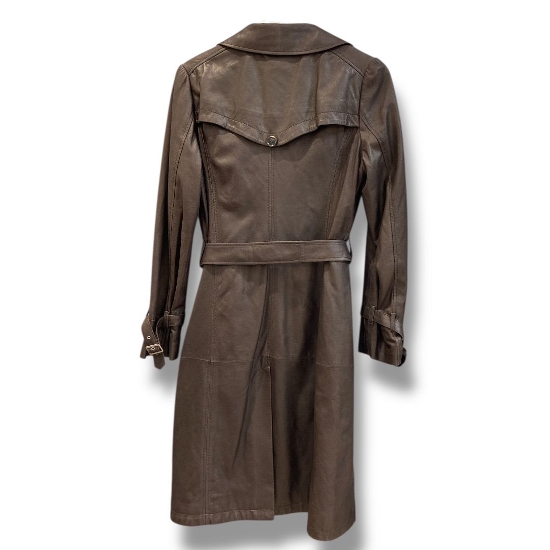 Vesgioia ベスジョーヤ ゴートレザートレンチコート キラキラ ラメ シンプル 上品 茶系 Mサイズ レディース 冬 ゴーゴー古 2540