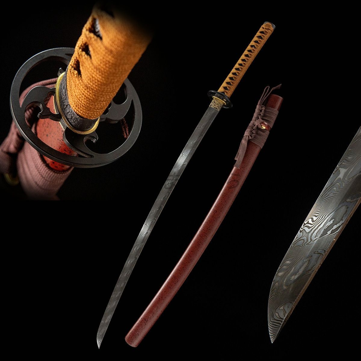 送料無料】手工 ダマスカス紋 日本刀 居合刀 非実用品 工芸品 武器模型