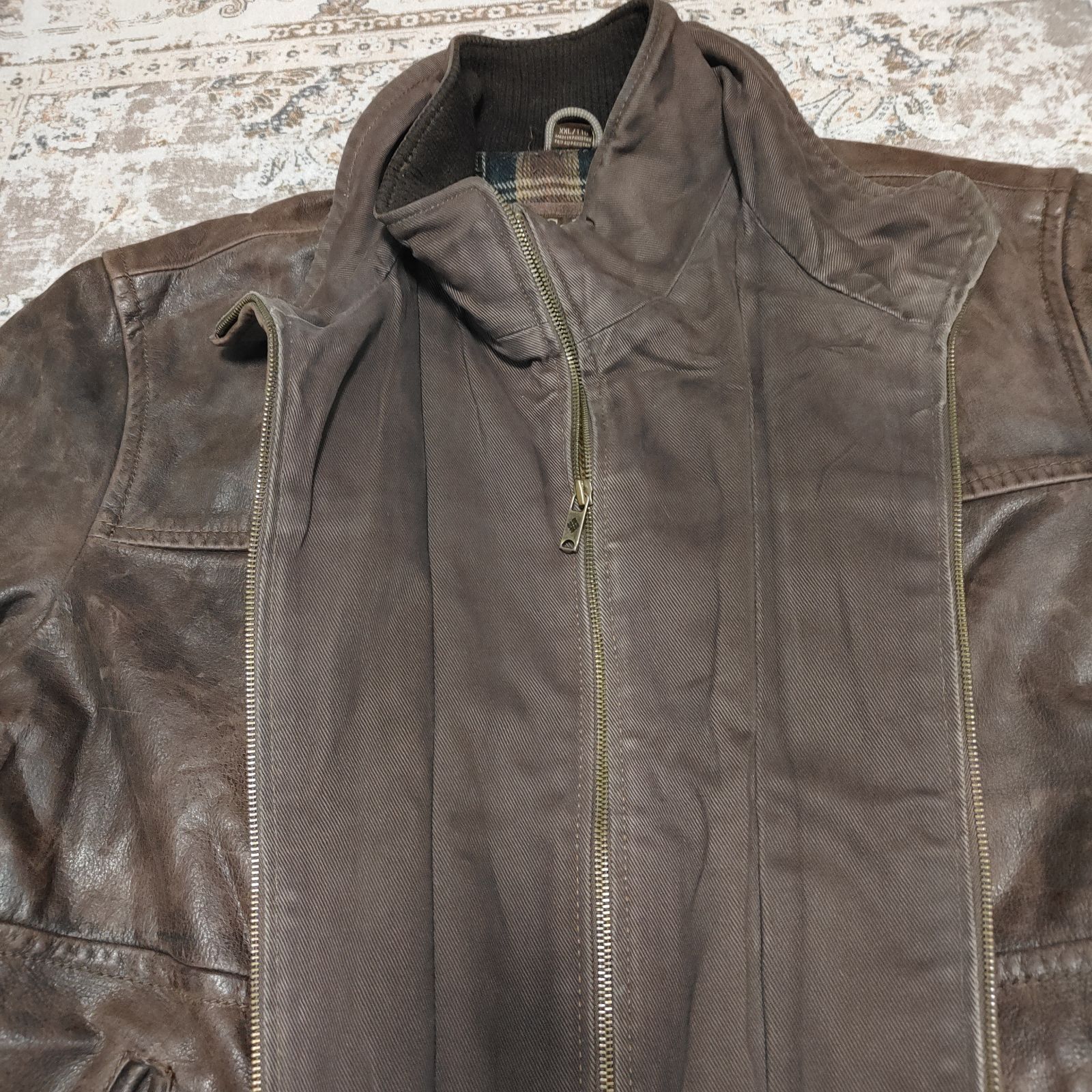 コロンビア COLUMBIA レザージャケット XXL 重ね着風 ダークブラウン 