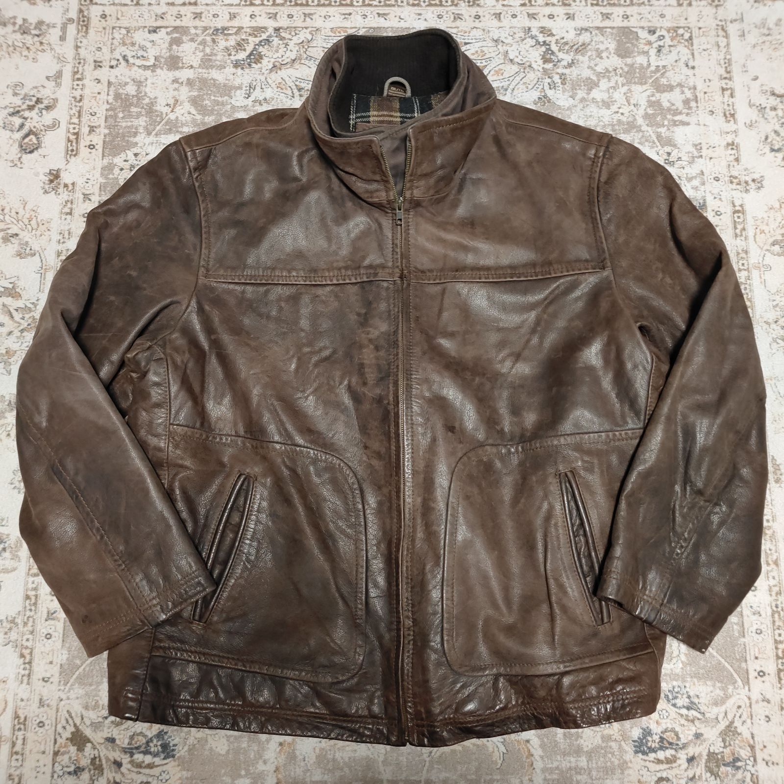 コロンビア COLUMBIA レザージャケット XXL 重ね着風 ダークブラウン 