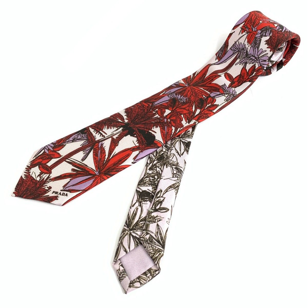 PRADA プラダ ネクタイ 花柄シルク シルク100％ ピンク メンズ
