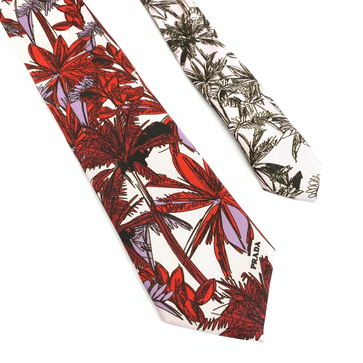 PRADA プラダ ネクタイ 花柄シルク シルク100％ ピンク メンズ 