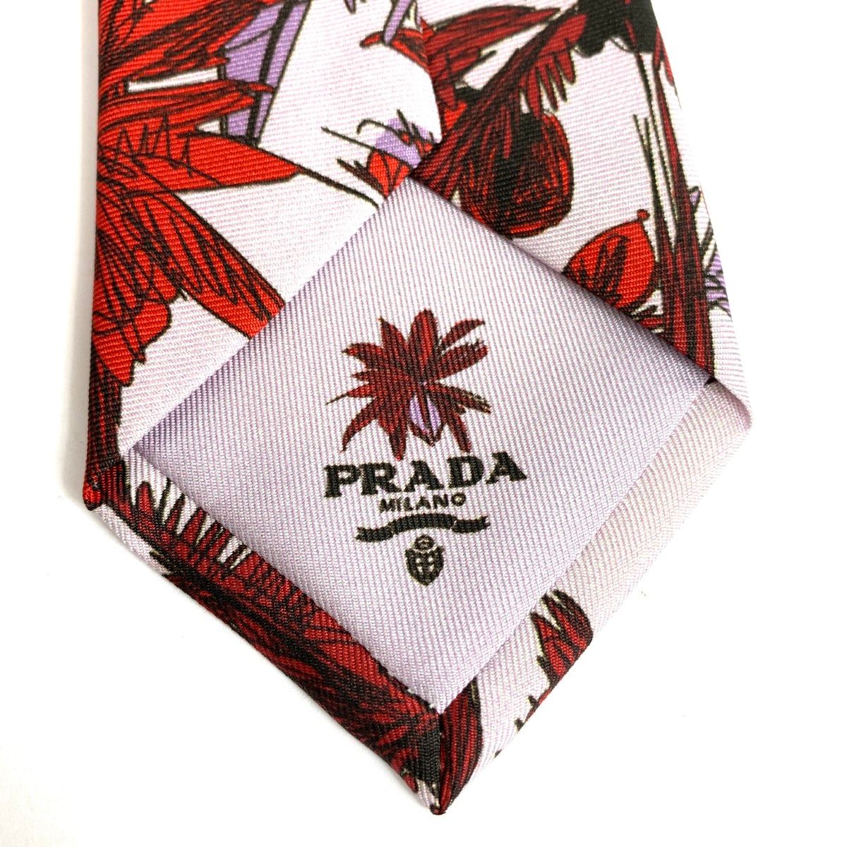 PRADA プラダ ネクタイ 花柄シルク シルク100％ ピンク メンズ