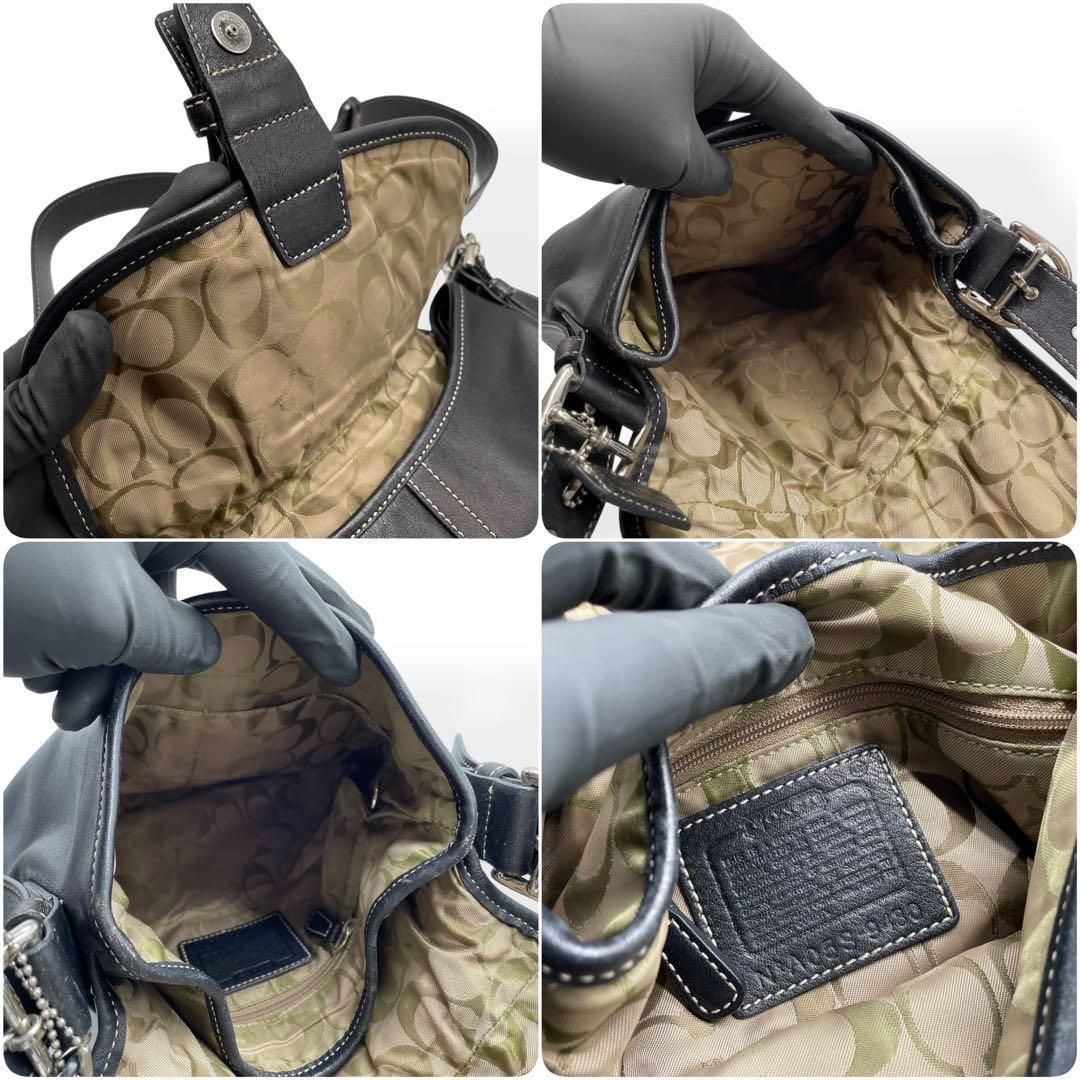 コーチ　ソーホー　ブラックナイロンショルダーバッグ 美品 COACH コーチ ソーホー ブラック ショルダーバッグ レザー 斜め