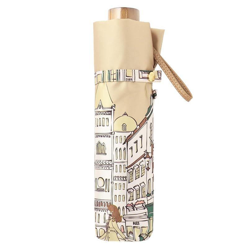 ムーンバット ダックス 雨傘 折りたたみ傘 サテン 街並み 21 125 11109 02 ベージュ 1