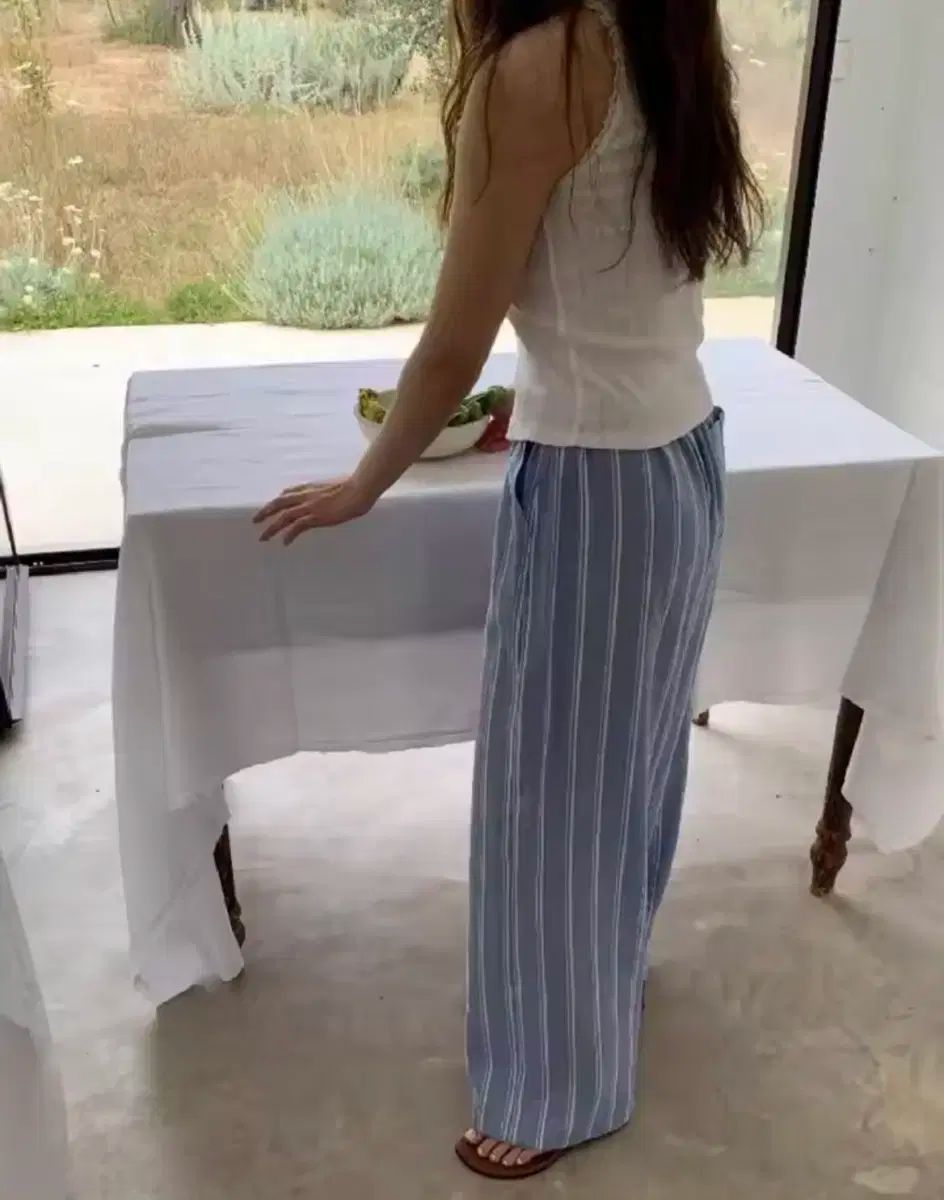 ザ バーネット ブルー ストライプ ワイド パンツ