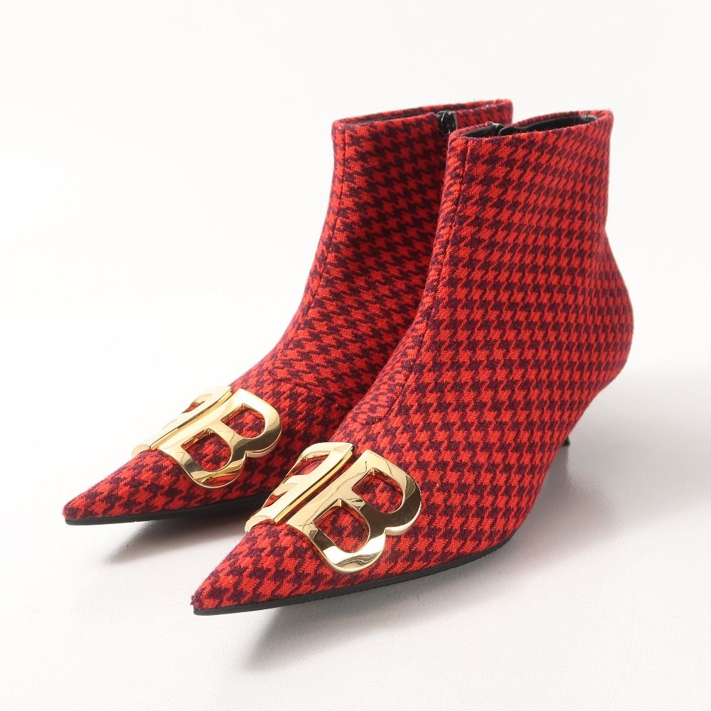 バレンシアガ ブーツ サイズ36 BB アンクルブーツ ポインテッドトゥ ハウンドトゥース イタリア製 ブランド古着 RA 6655