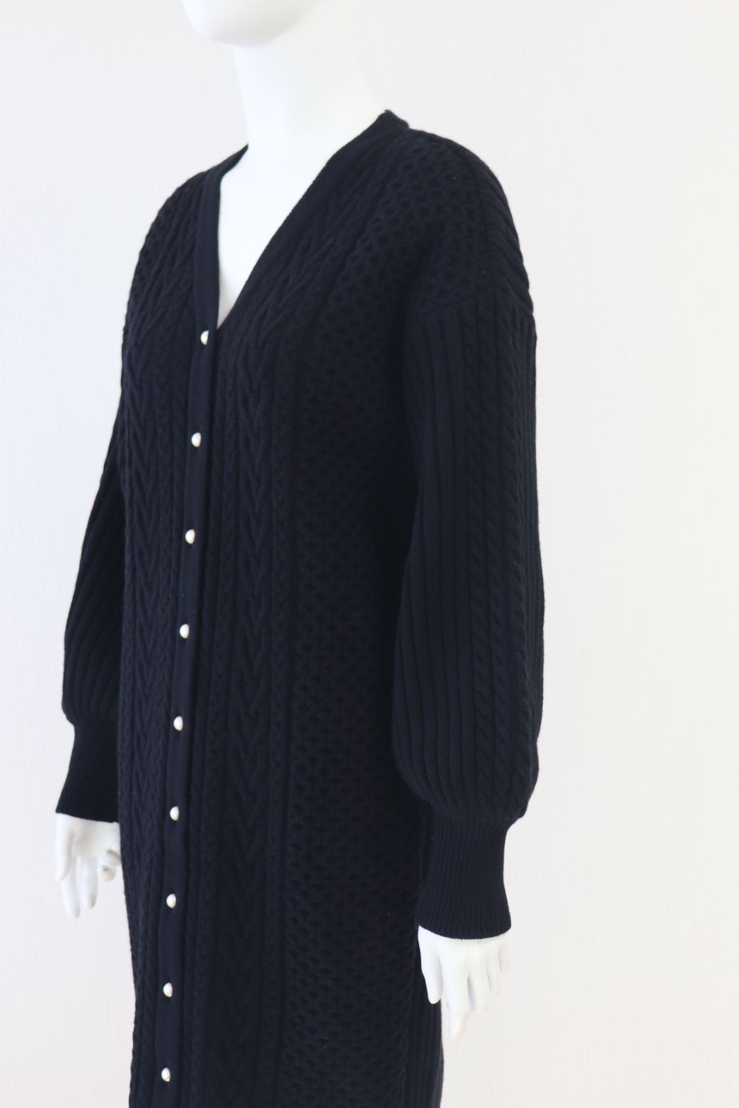  Rene ウールブレンドロングカーディガン 5142060 黒 ブラック パールボタン 2021年商品 ルネ 長袖 カーディガン ボレロ アンサンブル