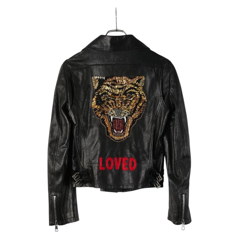 グッチ LOVED タイガーヘッド ライダースジャケット サイズ44 ブラック