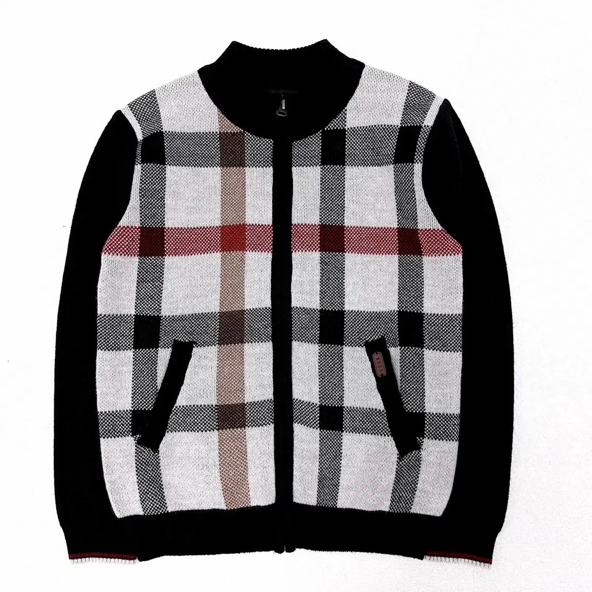 100%新品，最新作 8-9 DAKS ブラック Classic CHECK フルジップアップ ニット セーター