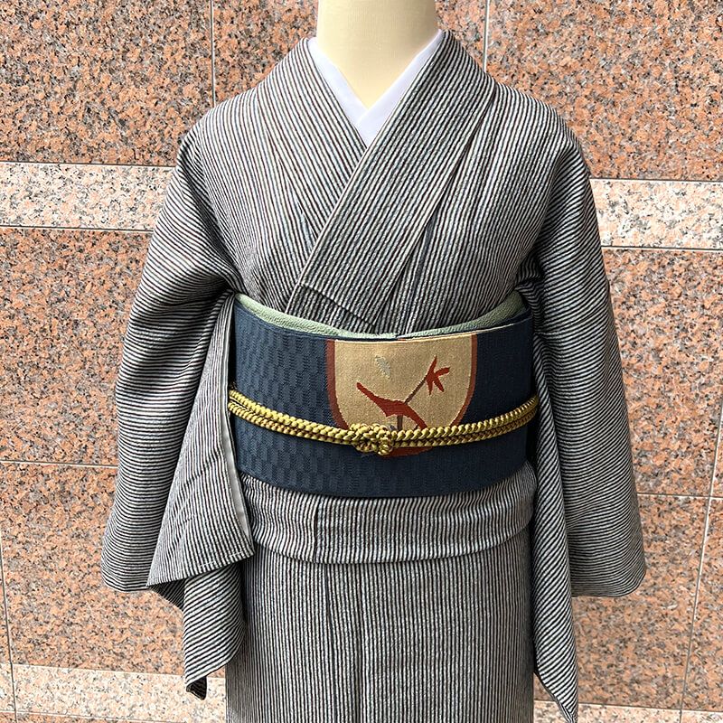 小紋 セット コーディネイト 2点セット 袷 レディース 正絹 灰 縞 身丈