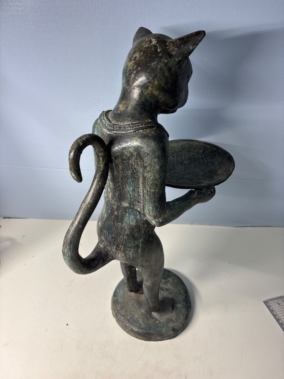 稀少品 オブジェ 皿持ち猫 販売 バリネコ 猫 バリ猫 ブロンズ像 皿持ち