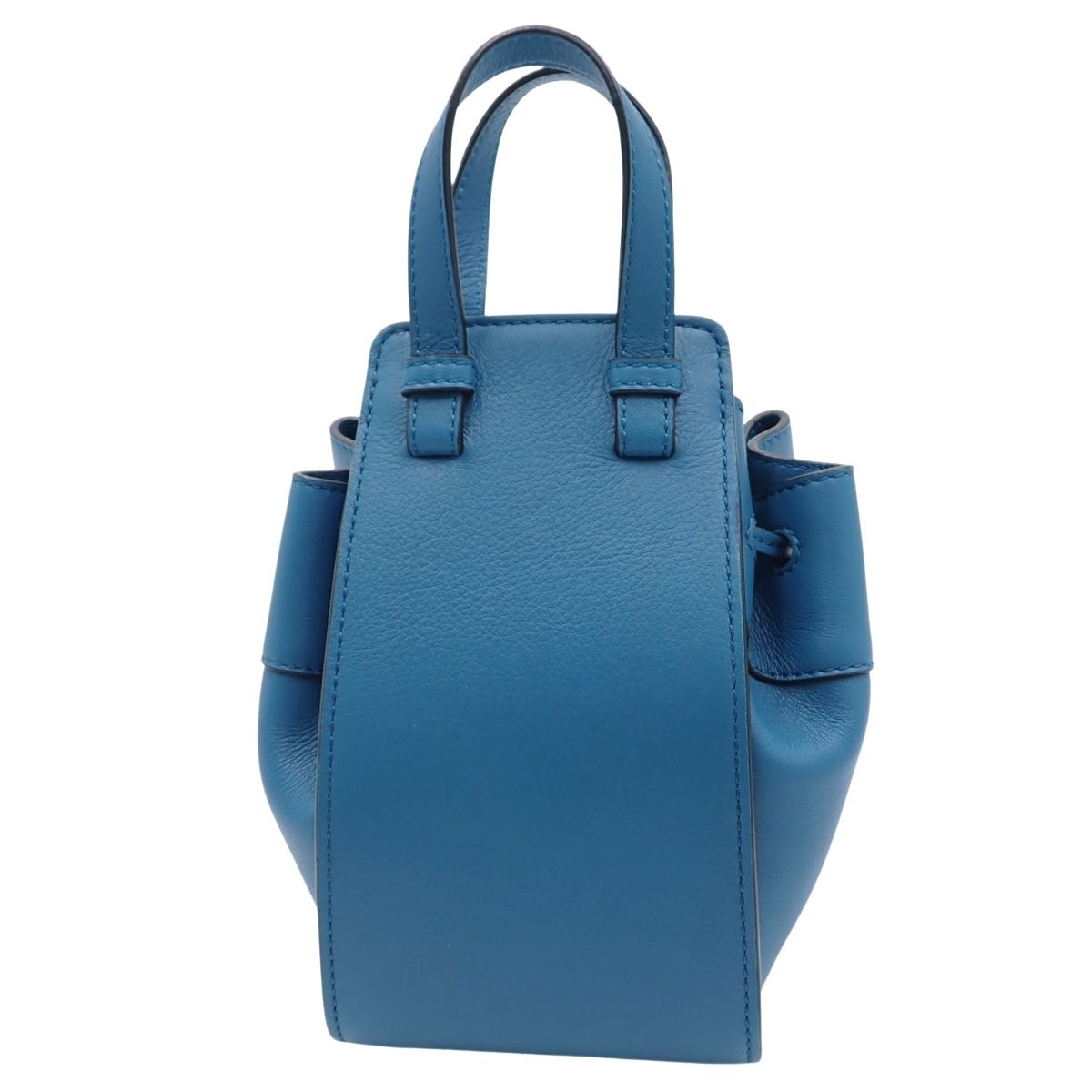 LOEWE ロエベ Hammock ハンモック ドローストリングバッグ ミニ ショルダーバッグ 2 WAY ハンド 肩掛け ミニバッグ レザー ラグーンブルー ブルー青 ゴールド金具 レディース アラモード