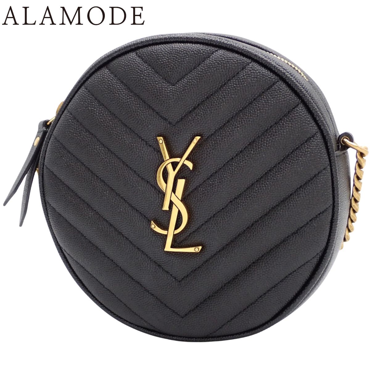 SAINT LAURENT PARIS サンローランパリ ヴィニル チェーンショルダーバッグ ショルダーバッグ 肩掛け 斜め掛け YSL モノグラム 丸型 レザー ブラック黒 ゴールド金具 610436 アラモード