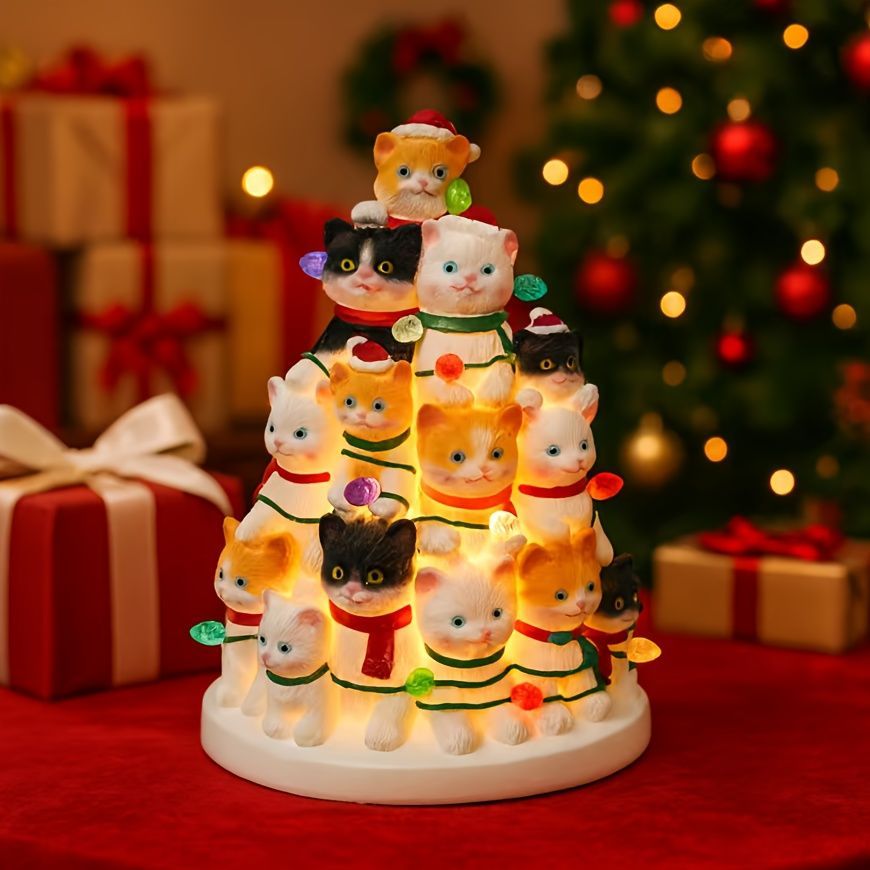 ナイトライト ナイトランプ 冬の格好をしたネコ達 ねこ オブジェ インテリア 冬 寝室 赤ちゃん おしゃれ 授乳ライト 卓上ライト テーブルライト テーブルランプ ベッドライト 電池式 デコレーション 癒しグッズ