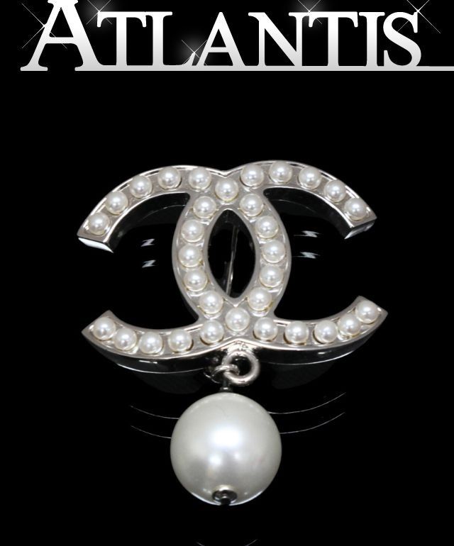美品 シャネル CHANEL ココマーク スイングパールブローチ シルバー