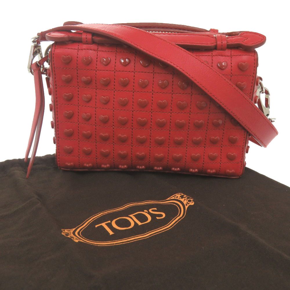 新品同様 トッズ ハート スタッズ レザー レッド 2WAY ショルダー