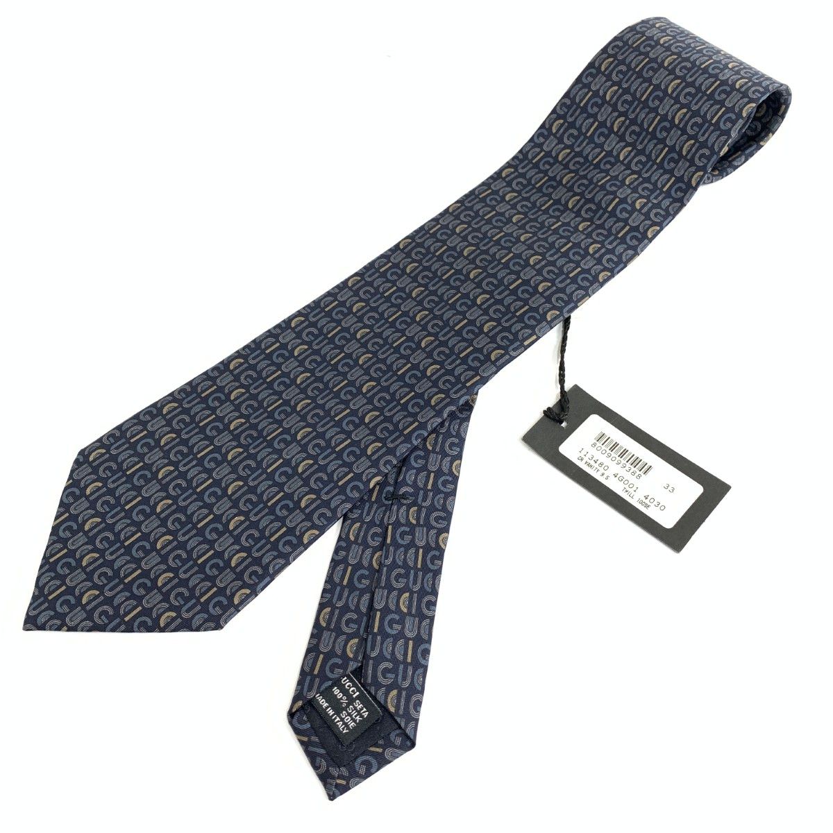 新品同様】GUCCI グッチ 456510 シルク ネクタイ ジャガード ネイビー