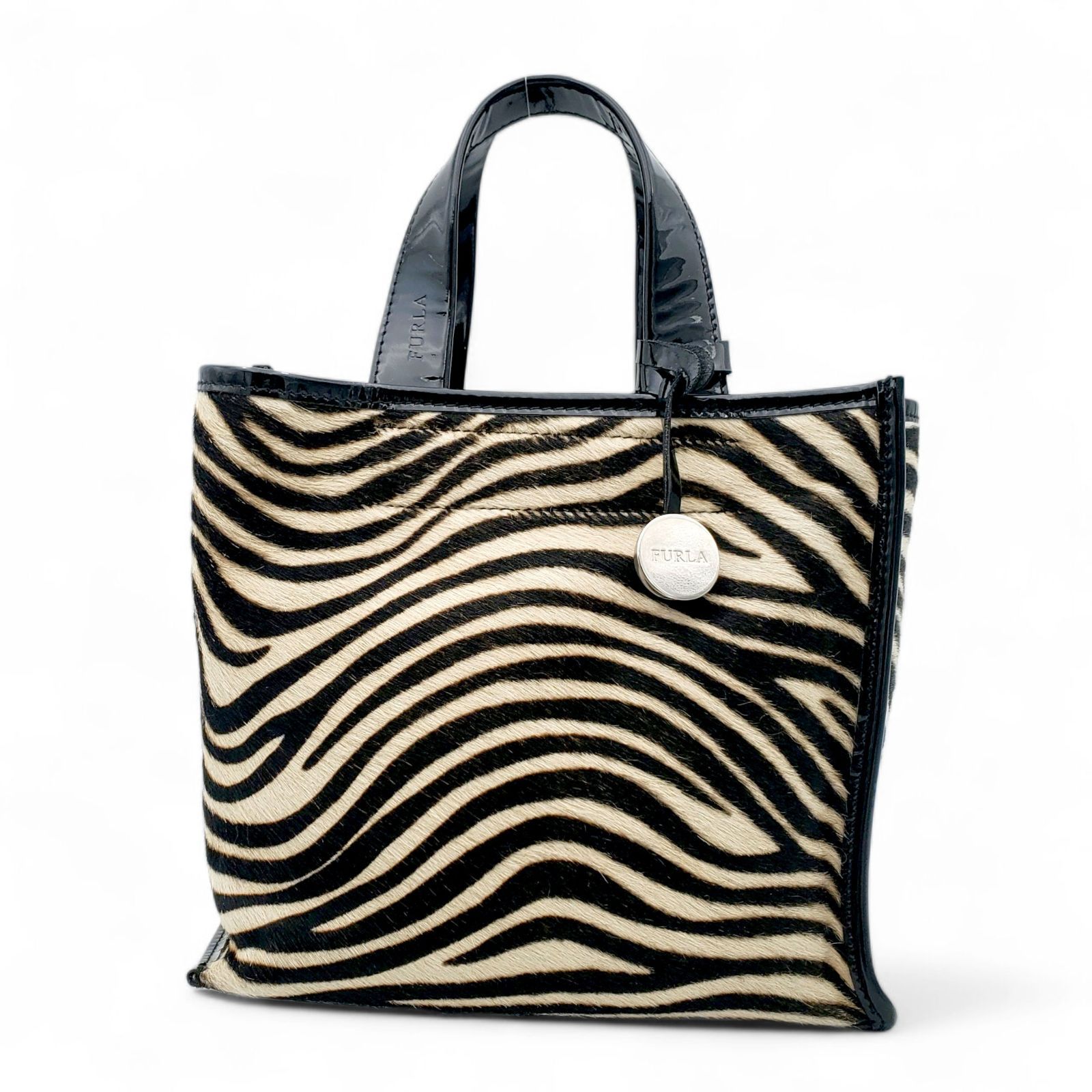 ⭐︎【未使用•美品】Milosゼブラ柄ハラコ&レザーハンドバッグ FURLA フルラ ハンドバッグ ミニトートバッグ ハラコ ゼブラ柄