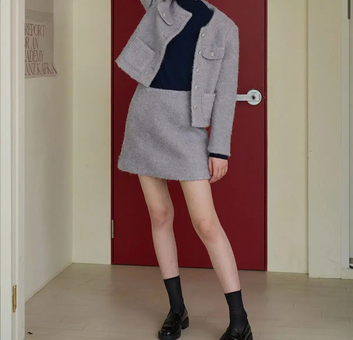 バイバイサブ ブークレ ウール ミニスカート アッシュパープル