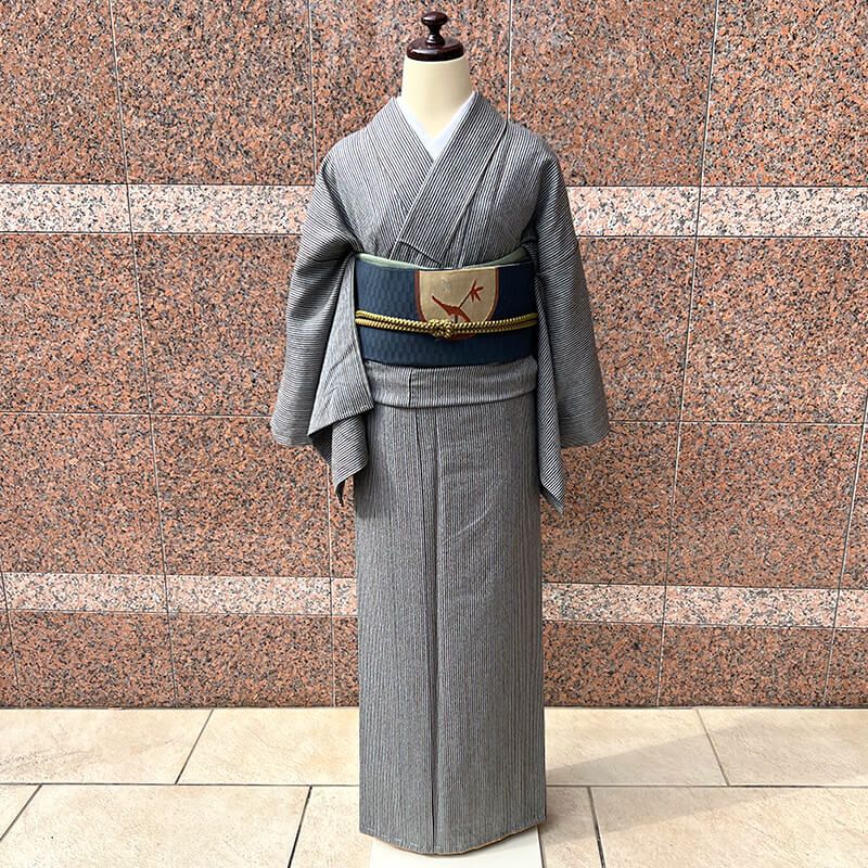 名古屋帯 正絹 八寸帯 お太鼓柄 青灰 楕円柄 長さ372cm 幅30.5cm 和装