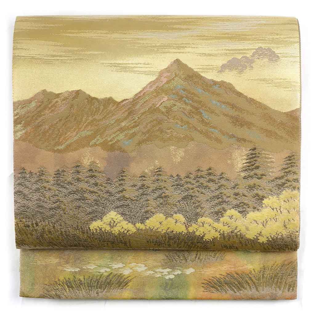 袋帯 幅31 cm 長さ435 レディース 遠山 秋冬春用 正絹 シルク ブラウン リメイク リユース リサイクル 呉服のきくや