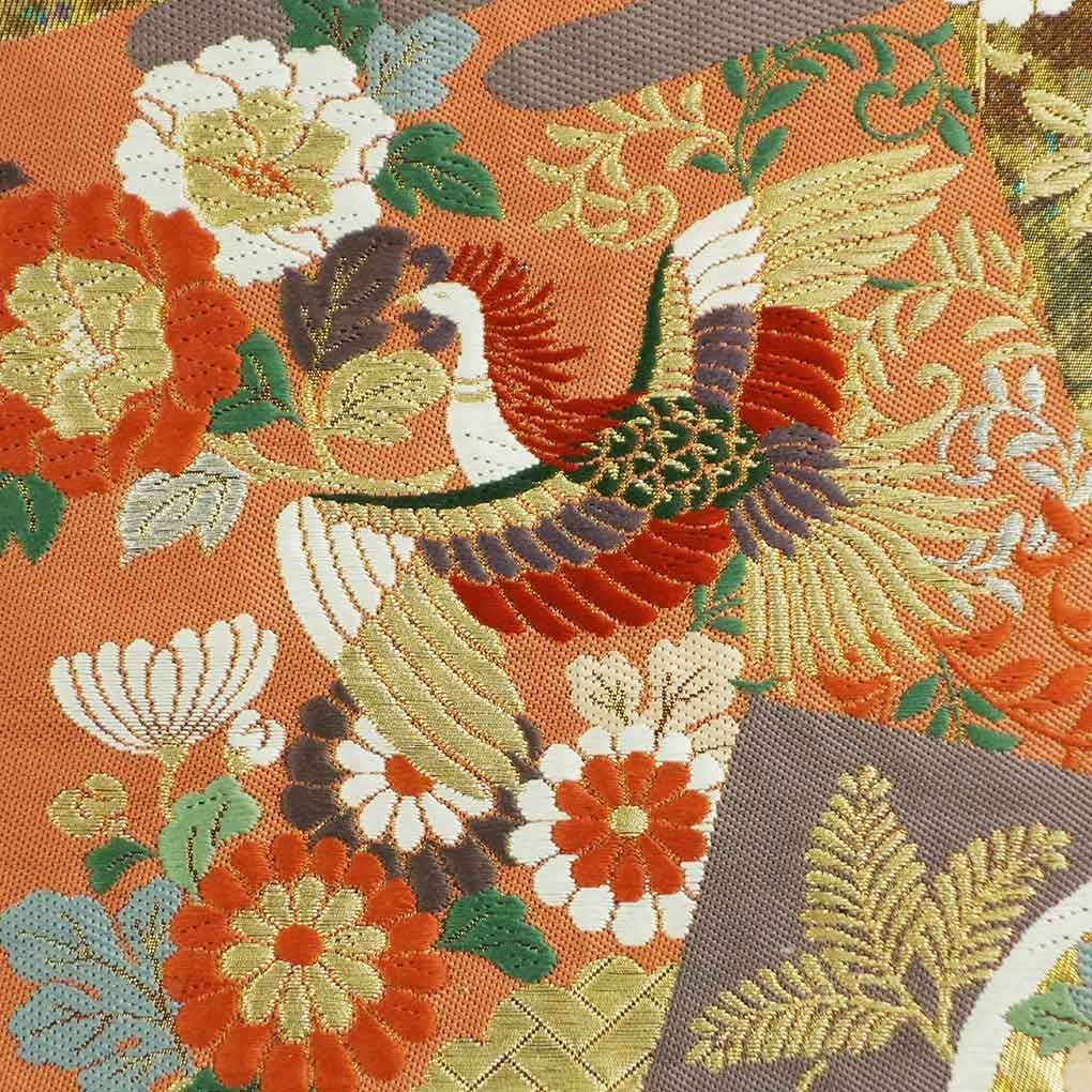 袋帯 幅31 cm 長さ429 レディース 鳳凰 秋冬春用 正絹 シルク ゴールド リメイク リユース リサイクル 呉服のきくや