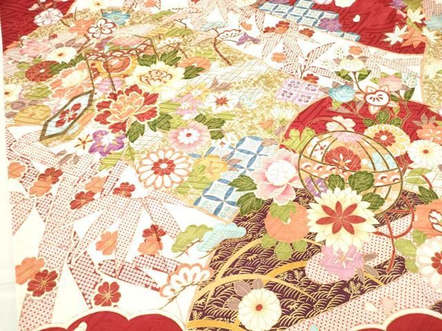  平和屋着物 豪華振袖 駒刺繍 貝桶花文 金彩 正絹 az 振袖 着物