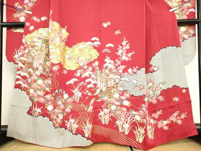 振袖フルセット豪華振袖　雪輪御所車花文　暈し染め　金彩　鈴乃屋扱い　正絹 振袖フルセット豪華振袖 雪輪御所車花文 暈し染め 金彩 鈴乃屋扱い 正絹