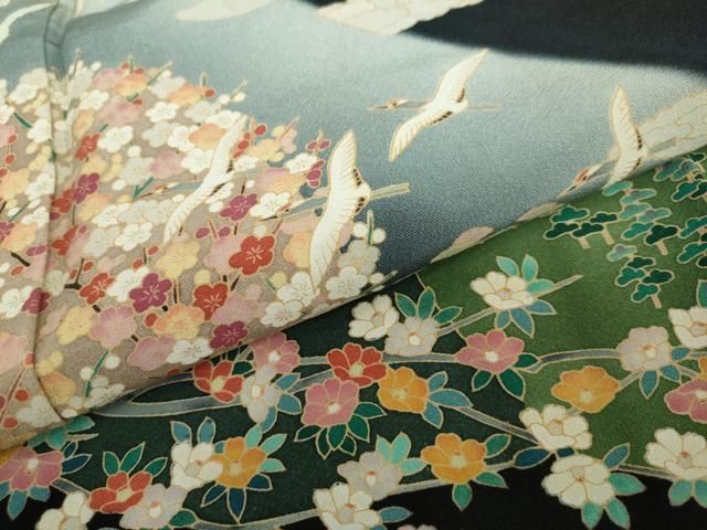 平和屋着物○豪華黒留袖 作家物 草木加賀五彩 遠山群鶴樹林文 正絹