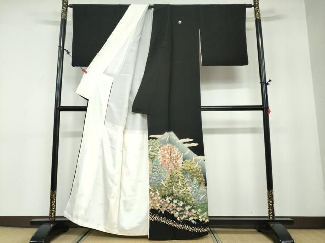 平和屋着物○豪華黒留袖 作家物 草木加賀五彩 遠山群鶴樹林文 正絹