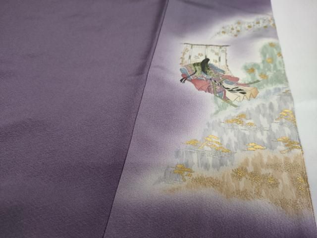 【極美品】京の名工 友禅師「樽本伊勢蔵氏作」金通し織「かるた文様」藤鼠色 平和屋着物○友禅師・京の名工・伝統工芸士・樽本伊勢蔵 訪問着 道長