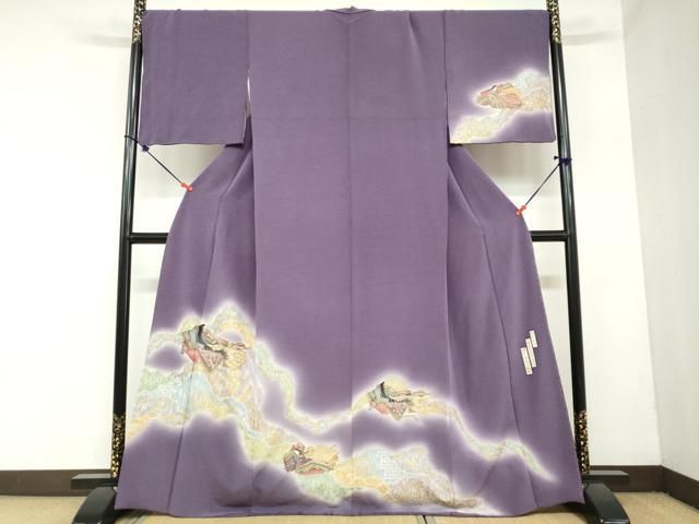 【極美品】京の名工 友禅師「樽本伊勢蔵氏作」金通し織「かるた文様」藤鼠色 平和屋着物○友禅師・京の名工・伝統工芸士・樽本伊勢蔵 訪問着 道長