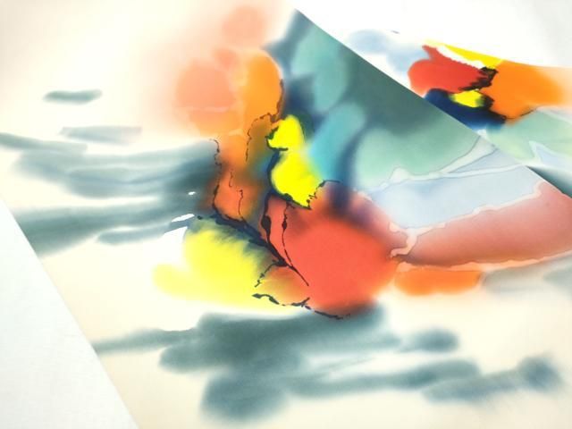 平和屋着物 塩瀬 九寸名古屋帯 作家物 手描き 抽象文 正絹 hy