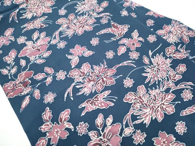 平和屋着物 塩瀬 九寸名古屋帯 手描き ろうけつ染 花蝶文 正絹 hy