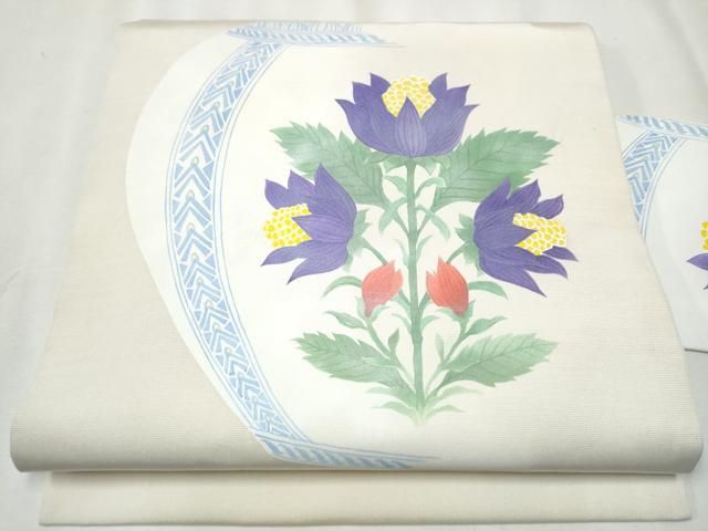 平和屋着物●塩瀬　九寸名古屋帯　陶器花文　銀彩　正絹　逸品　CABA4880hy 平和屋着物○塩瀬 九寸名古屋帯 陶器花文 銀彩 正絹 逸品 CABA4880hy