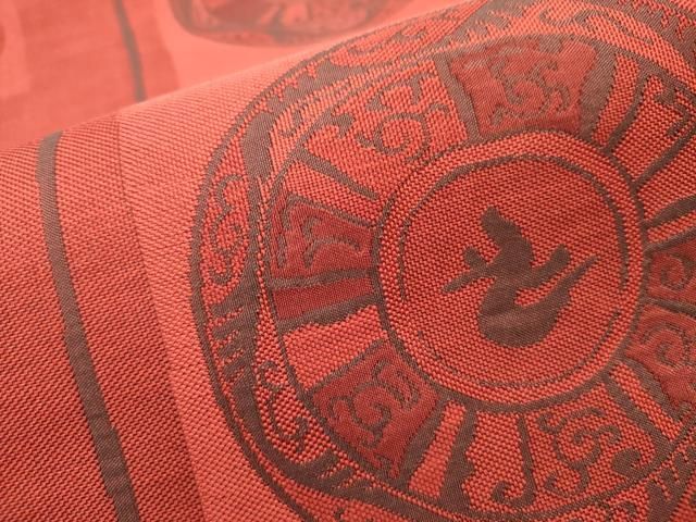 平和屋着物○名門木屋太 今河織物 六通柄袋帯 市松絵皿鳥文 正絹 逸品