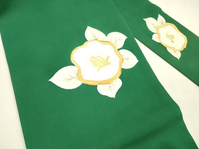 平和屋着物 塩瀬 九寸名古屋帯 手描き 駒刺繍 草花文 金彩 正絹 cm