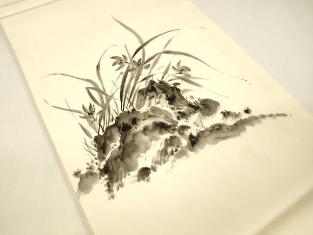 平和屋着物 塩瀬 九寸開き名古屋帯 手描き 草花文 正絹 cm