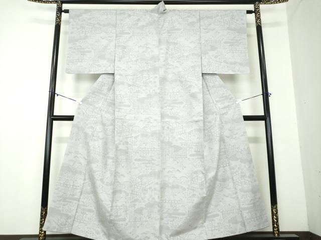 平和屋着物○本場眞綿結城紬 100亀甲 風景花文 証紙付き 正絹 逸品 未