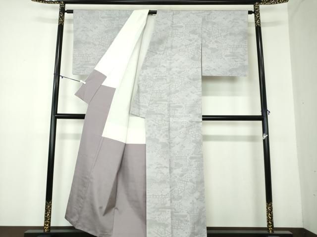 平和屋着物○本場眞綿結城紬 100亀甲 風景花文 証紙付き 正絹 逸品 未