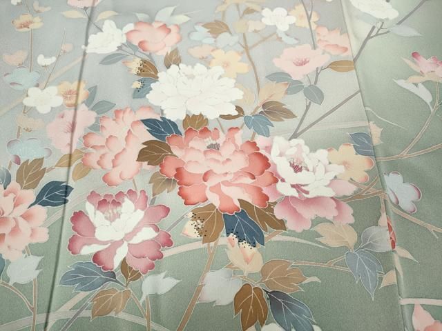 平和屋着物○訪問着 友禅 作家物 草花文 暈し染め 正絹 逸品