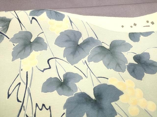  平和屋着物 塩瀬 九寸開き名古屋帯 友禅 作家物 葡萄蔦の葉文 正絹 cm 名古屋帯 帯